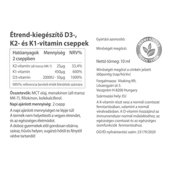 D3+K2+K1 vitamin csepp 10ml